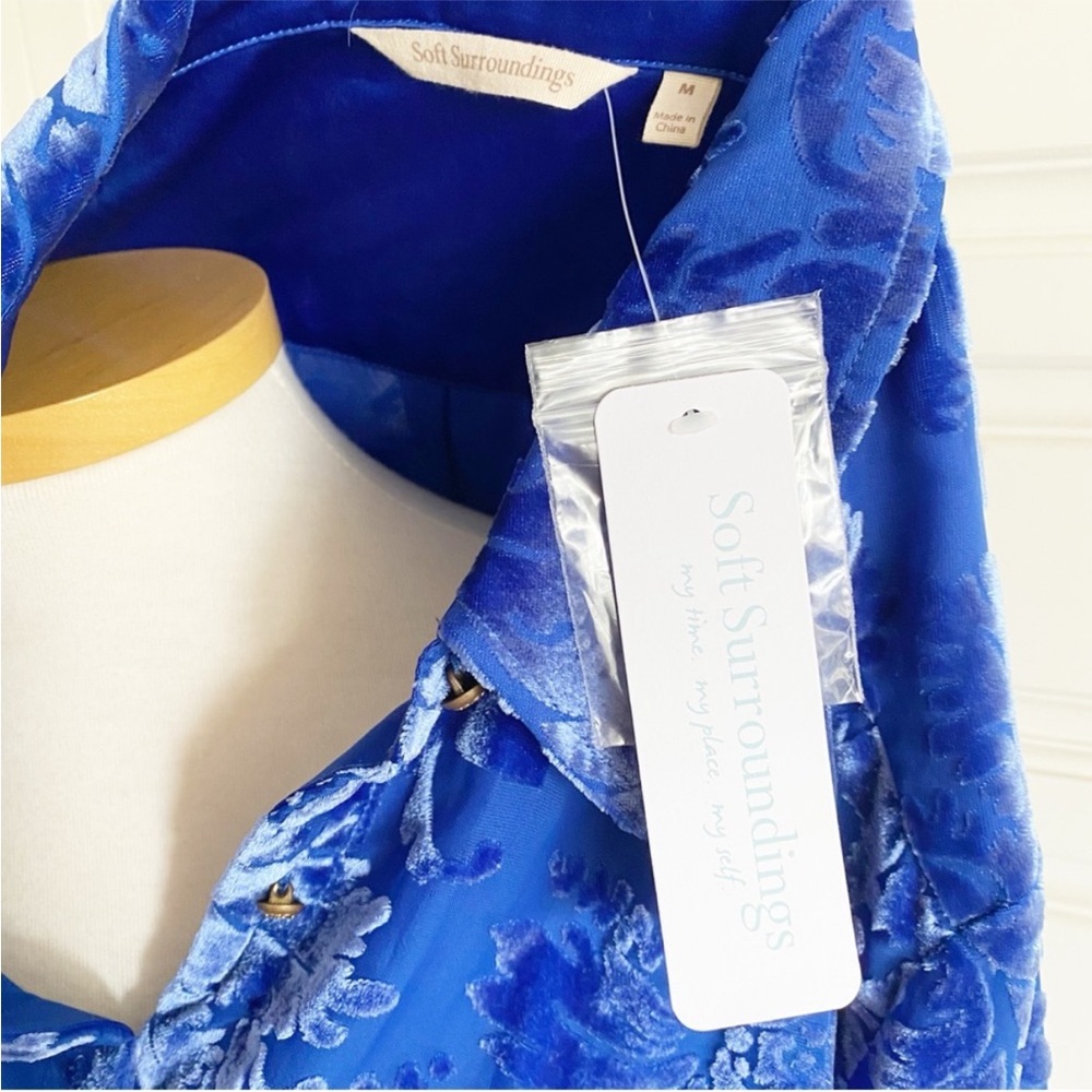 NWT Soft Surroundings Floreat Velvet Shirt Sapphire Blue Button Down Top Medium - Picture 6 of 16